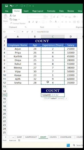 Day 7 Excel Formula 🚀 COUNT Formula Explained in 60 Seconds! 📊 Learn & Master Excel