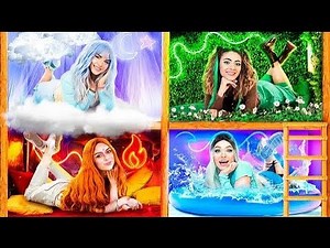 The Four Elements Build a Bunk Bed! Fire Girl, Water Girl, Air Girl, and Earth Girl