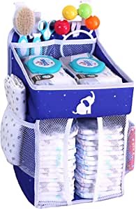 Hanging Diaper Caddy - Changing Table Organizer/Diaper Organizer for Nursery - Baby Essentials - Diaper Storage Organizer with Multiple Pockets - Deep Blue - 17x9x9 inches