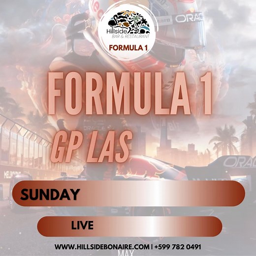  FORMULE 1  A.s. zondag is de F1 race in Las Vegas! Wij zenden de race uit op GROOT scherm om 00:00. Kijk je met ons mee? Zeker zijn van een plekje? Reserveer dan via Whatsapp of bel +599 782 04 91 | Hillside Bar & Restaurant | Facebook