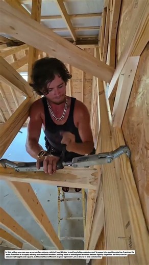 Genius Construction Hack: Using a Ratchet Load Binder for Perfect Truss Alignment! 🛠️.