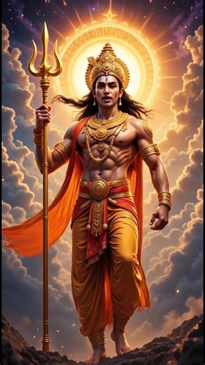 Surya is the radiant sun god of Hindu mythology, revered as the source of light, life, and cosmic order. Each day he rides a blazing chariot drawn by seven horses across the sky, dispelling darkness and sustaining all living things. Honored by kings, warriors, and sages alike, Surya symbolizes strength, vitality, and divine authority. His eternal journey represents the triumph of light over darkness and the rhythm that governs the world.