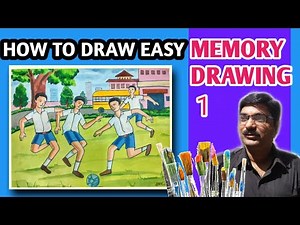 How to draw easy memory drawing (Children playing football) for Elementary Intermediate Grade Exam.
