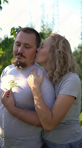 middle-aged couple in love in the garden