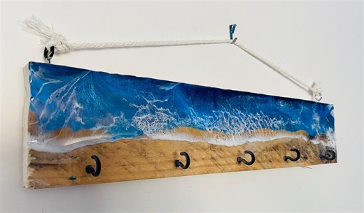 Recycled Wood Key Ring Rack With Resin Waves- Coastal Home Decor - Etsy