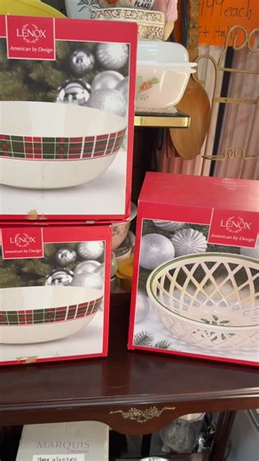 Lenox Holiday Bowls in original boxes and packaging. Only $50 each on Lawrence Street inside @mariettaantique #lenox #lenoxbowl #lenoxholiday | A Classy Clutter