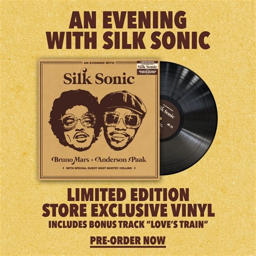 5K views · 1.3K reactions | Pre-order “An Evening With Silk Sonic” webstore exclusive vinyl, includes bonus track “Love's Train”. https://silksonic.lnk.to/webexclusive-vinyl | Silk Sonic | Facebook