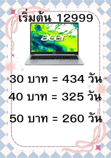 เก็บวันละเท่าไหร่ถึงได้ acer aspire lite 15