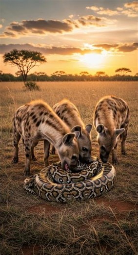 What will the hyena find inside the python’s hidden lair #wildlife #nature #animals