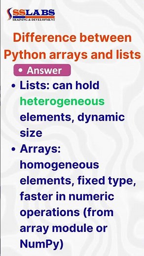Python Arrays vs Lists Explained in 30 Seconds | Python Tutorial | SSLabs