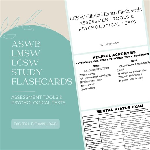 LCSW Exam Study Flashcards PDF | Social Work Licensing Prep (aswb) | DSM-5, Assessment Tools, Psychological Tests | Therapist Study Guide - Etsy
