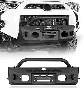 Hooke Road Stubby Front Bumper for 2014-2024 Toyota 4Runner 5th Gen (Not for Limited & Nightshade), Offroad Bumper with Winch Plate D-ring Mounts License Plate Frame Bull Bar
