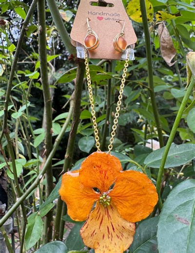 Natural Flamboyant Petal Pendant Set in Resin | Preserved Real Flowers | Shades With Orange Glass | Handmade Jewelry - Etsy