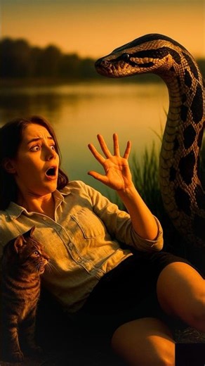 “Giant Python Emerges From Lake and Shocks Woman Resting by the Shore!”