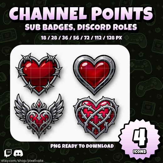 Gothic Heart Sub Badges, Twitch Emotes, Discord Roles (PNG) - Etsy