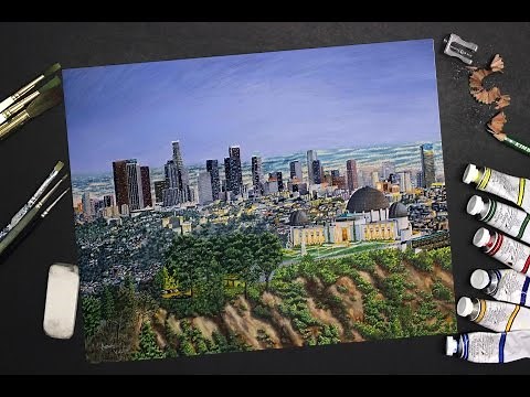 Hyperrealistic Los Angeles Skyline Painting