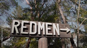 Wood Sign Pointing in the Cemetery Section for the Improved Order of Red Men | 4K