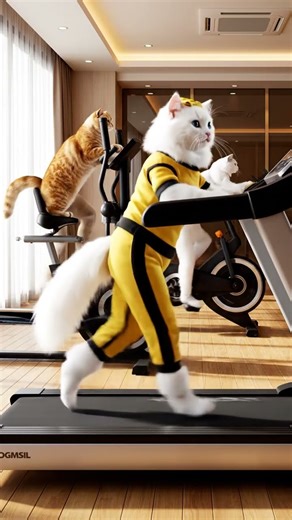 Treadmill Queen 👑: Blue-Eyed Cat’s Luxury Gym Workout (with Friends!)