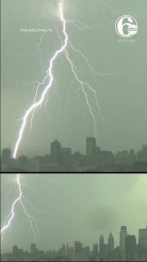Lightning bolt seen over Center City as isolated storms moved through region