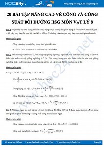 20 bài tập nâng cao về Công và công suất bồi dưỡng Học sinh giỏi môn Vật lý 8