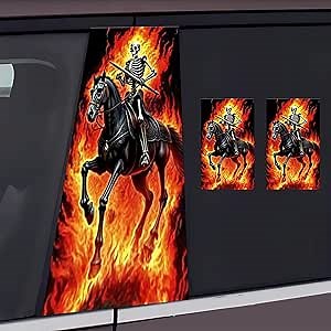 Waterproof Skull Car B-Pillar Stickers (2pcs) - DIY Halloween Skeleton Vinyl Decals for Car Window Door Center Pillar, Sun Protection & Scratch Cover (Evil Spirit)