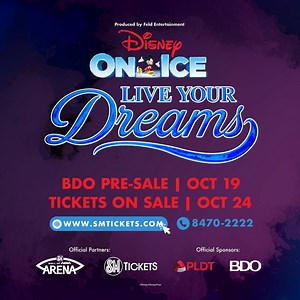 See the magic come alive this holiday season when Disney On Ice presents Live Your Dreams comes to the SM MOA Arena starting December 21, 2019. Starting Oct. 19, save 20% on select seating ticket prices with your BDO Credit or Debit Card! For more details visit : https://www.bdo.com.ph/personal/credit-cards-promos/view/save-20-disney-ice Promo purchase dates: October 19 to November 7. Book now at www.smtickets.com Per DTI-FTEB Permit No. 17462, Series of 2019. . . BDO Unibank, Inc. is regulated 