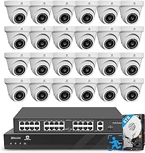 GWSECU 4K 32 Channel Security Camera System with Mic, 4K/8MP Commercial Surveillance NVR with 8TB HDD, 24PCs 8MP HD 110° Angle AI Human/Vehicle Detection Dome IP PoE Cameras 24/7 Video, G83224P8D01