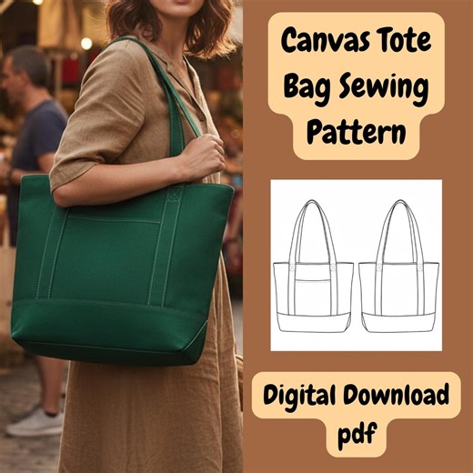 Canvas Tote Bag Sewing Pattern PDF, Instant Download, Minimalist Shopping Bag Pattern, A0 A4 Files, Beginner Friendly Sewing Instructions - Etsy
