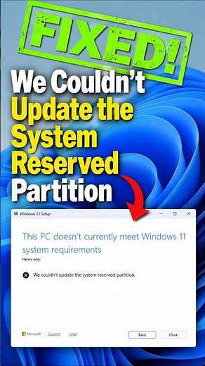 Fix "We Couldn't Update the System Reserved Partition" in Windows 11 #windows11#pcfix