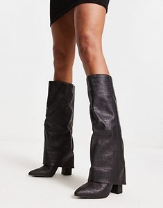 Public Desire Zendaya matte croc foldover knee boots in black | ASOS