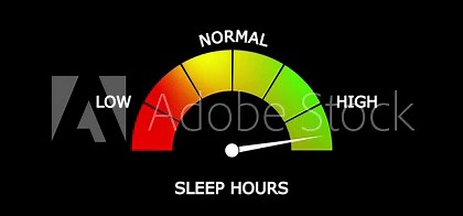 Animated sleep hours meter decreasing from normal to low level, ideal for concepts related to lack of sleep, insomnia and rest