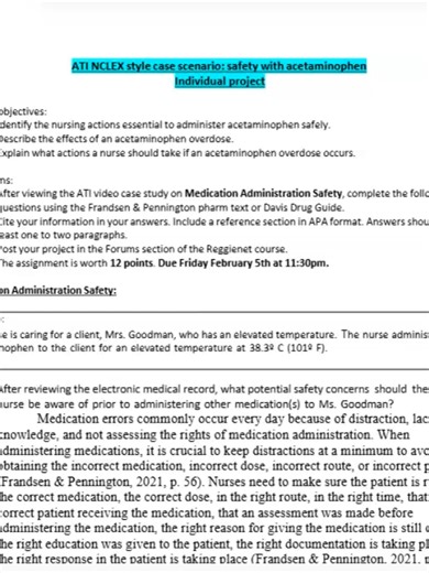 ATI NCLEX Case Study 2026 💊🔥 Acetaminophen Safety Scenario | Must-Know Nursing Interventions & Rationales (Verified Guide) Are you preparing for the 2026 NCLEX and struggling with medication safety case studies? 📚💉 This ATI-style acetaminophen safety scenario review breaks down exactly what you must know for NCLEX 2026 — including priority nursing interventions, pharmacology safety alerts, and high-yield rationales that exam writers love to test. If you’ve been searching for ATI NCLEX case s