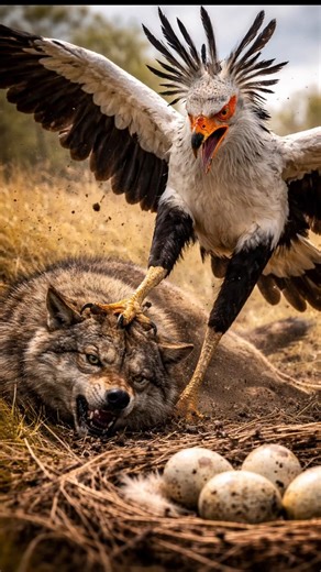 Secretary Bird’s Deadly Kick Saves Eggs | Wolf Didn’t Stand a Chance