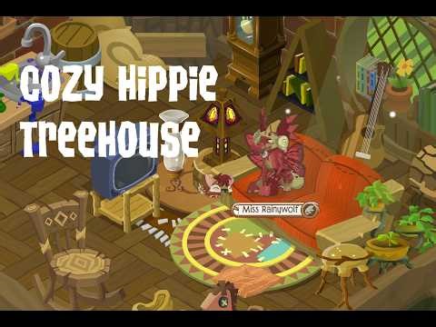 Speed Den Decorating — Cozy Hippie Treehouse ☮︎꩜☼ | Animal Jam Classic