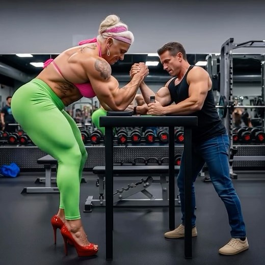 FEMALE MUSCLE AI on Instagram: "Don’t mess with this gigantic muscular grandma☝🏻 #armwrestling #musclewoman #femalemuscleai #femalemuscle #musclegirl #musclegirlsarehot #femalebiceps"