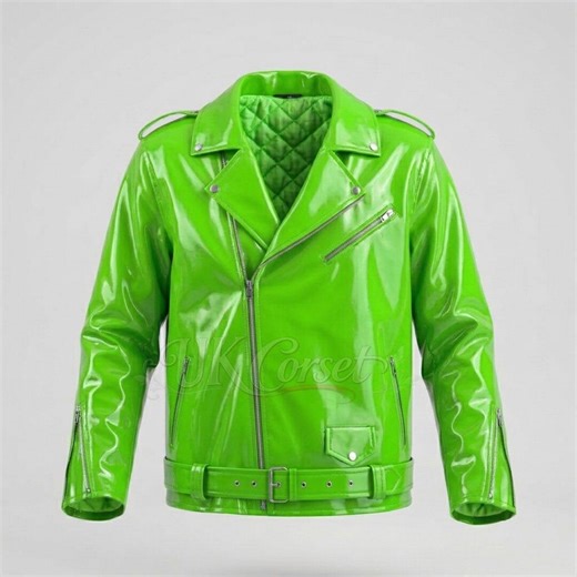 Neon Green PVC Vinyl Biker Jacket - High Shine Patent Leather Moto Coat - Cyberpunk Techwear Cropped Jacket - Glossy Goth Festival Wear - Etsy