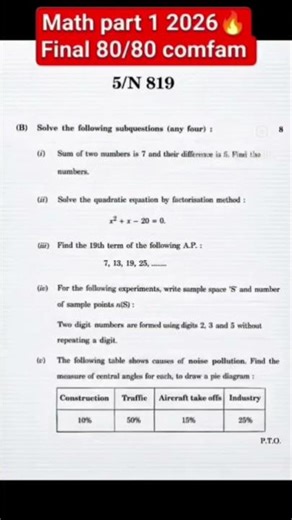 Bord pepar/math paper 2026 standard 10 subject - maths 1