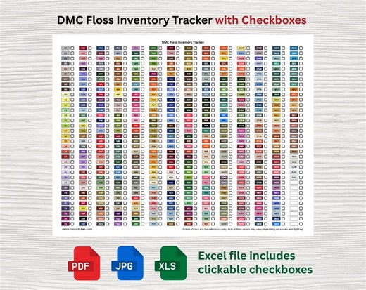DMC Floss Inventory Tracker With Checkboxes | Printable DMC Thread Checklist | Excel File With Clickable Checkboxes, PDF and Jpg - Etsy