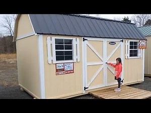leonard 10x16 barn shed w/ metal roof & 2 lofts (yellow & white)