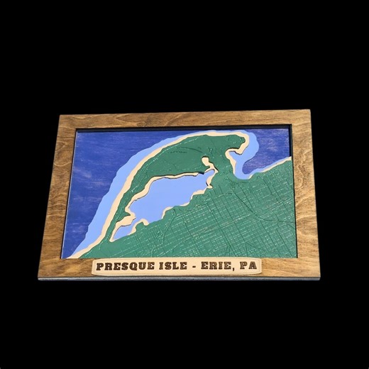 Presque Isle Erie PA Wall Art | Layered Lake Map | Erie Pennsylvania Decor | Presque Isle Peninsula Gift - Etsy