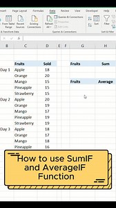 11K views · 100 reactions | SumIF and AverageIF Function #reelsfb #Excel #exceltutorial | Excel Basics | Facebook