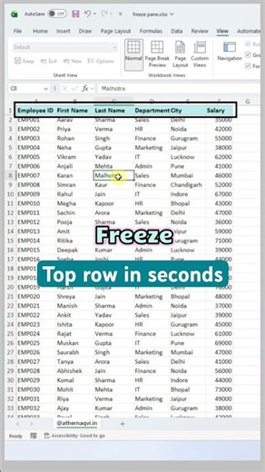 Freeze First Row & First Column in Excel | Freeze Panes Trick | Excel Tips in Hindi
