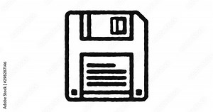 Floppy disk outline icon animation footage/video. Hand drawn like symbol animated with motion graphic, can be used as loop item, has alpha channel and it's at 4K video resolution.