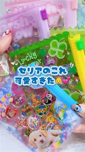 ペタちゃん🐾🩵 on Instagram: "おはじきシールもったいなくて貼れずにいたから この方法なら可愛く収納できて最高だ🍀* ゚︎💕︎︎💕︎ しかもセリアのバインダー大活躍だ🥹 幅があるからまだ入りそう🥳 #シール帳 #asmr #おはじきシール #平成女児 #セリア"