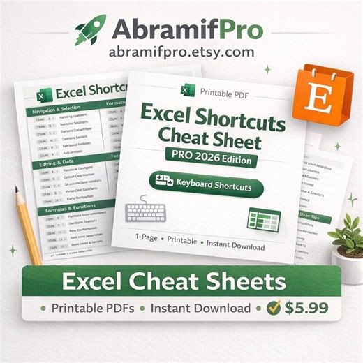 Excel Keyboard Shortcuts PRO 2026 + Extra Mini Card - Etsy