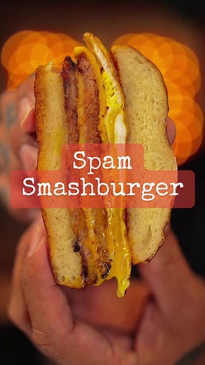 #SPAMBrandPartner SPAM® Smashburger w/ @Bachan’s I blended bacon @SPAM®️ Brand (egg to bind it), rolled it into balls, and smashed it on the griddle — and bro… it slapped harder than I expected. Crispy edges, juicy center, and that combo of @trybachans Hella Hot Roasted Garlic Japanese Barbecue Sauces took it over the top. Straight umami bomb. Threw it all on a toasted pretzel bun with melty American cheese, fried egg on top, and that sauce just drippin’. If you haven’t tried smashing your favor
