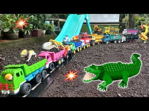 Truk pasir | menemukan mainan dalam truk pasir ada singa, excavator, tayo bebek, buaya