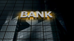 Bank building blue sky time-lapse.