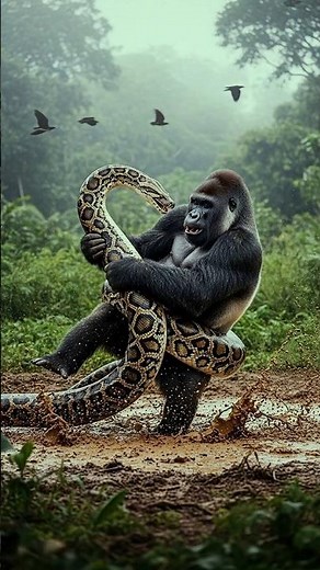 Gorilla vs Python Wrestling Fight in Muddy Jungle | Intense Wildlife Clash
