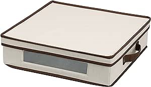 Household Essentials Charger Plate Storage Box, Holds 12 Charger Plates with Felt Protectors, Windowed Clear Front Panel, Sturdy Siding with Handles, Fully Removable Lid, Perfect for Parties and Holidays
